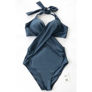 NWT Cupshe Teal Blue Halter Swimsuit (Size M)